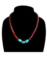 Turquoise, Coral Necklace, Wood Beads Native American Navajo Made - $83.16