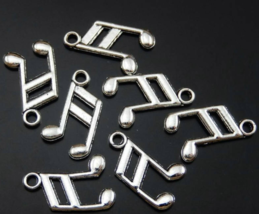 6 Music Note Charms Antique Silver Musician Pendants Singer Findings - £3.56 GBP