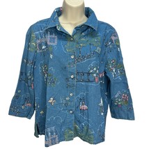 Vintage Napa Valley Denim Button Down Shirt Size M 3/4 Sleeve Cafe Garden Flower - £15.73 GBP