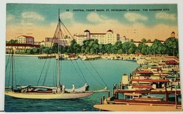St. Petersburg Florida Central Yacht Basin, The Sunshine City Vtg Postcard I2 - £4.65 GBP