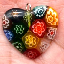 Heart Shaped Millefiori Glass Pendant - £10.63 GBP
