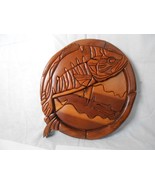 Handmade Wood Puzzle Sculpture Wall Hanging of Fish and Fisherman in Boat - $262.49 MXN