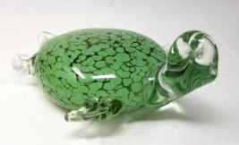 Turtle Figurine Swimming Green Bubble Speckled Handcrafted Art Glass Scu... - $23.70