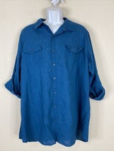 Marc Anthony Men Size XXL Teal Button Up Shirt Long Sleeve Roll Tab - £5.64 GBP