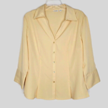 Cato Size Large Womens Blouse Button Front V-Neck 3/4 Sleeve Solid Yellow - £11.16 GBP