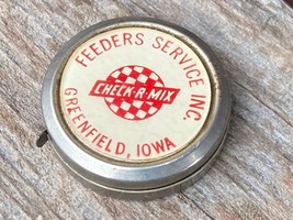 Vtg Check R Mix Feeders Service Inc Greenfield Iowa Tape Measure Adv Metal - £11.63 GBP