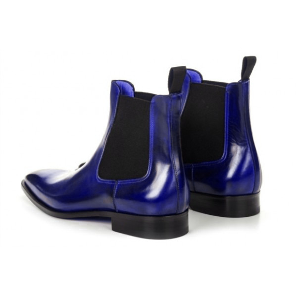 Men Customized Blue Chelsea Jumper Slip On Genuine Real Leather shoes US 7-16