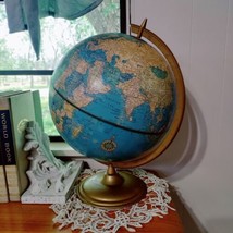 Vtg Cram&#39;s Imperial 12&quot; World Globe by The George F. Cram Co. Blue Brass Stand - £43.58 GBP