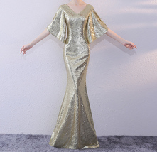 Rose Gold Sleeves Sequin Dress Gold Maxi Long Plus Size Mermaid Sequin Dress image 10