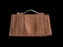 Vintage Crocodile Croc Embossed Zambia &amp; Siega Brown Faux Leather Clutch Bag - $19.99