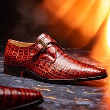 Rovigo Genuine Caiman Crocodile Monk Strap Shoes Rustic Cognac image 9
