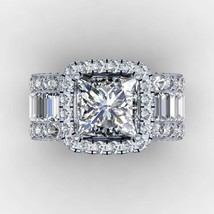 3Ct Princess Simulated Diamond Halo Engagement Ring 14K White Gold Plated Silver - £95.76 GBP