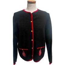 Pendleton Women&#39;s Sweater Black Wool Cardigan Red Trim Tassels Classic Size LP - £18.35 GBP