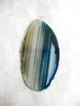 New Teal Blue &amp; White Natural Striation Lines Agate Stone Pendant Necklace - $12.50