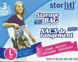 3 LARGE 2.5 Gallon Plastic STORAGE Vlear Bags Handle Bag 15&quot;x15&quot; ez zip Store it - £14.32 GBP