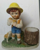 Verona Vergasi Boy Yellow Hat Holding Puppies Porcelain Votive Holder Figurine - £10.19 GBP