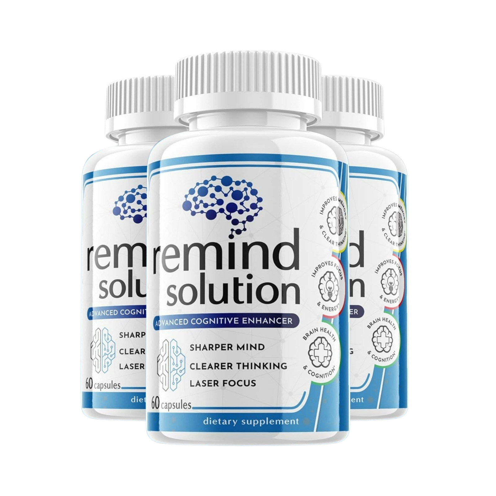 3 Pack Remind Solution - Advanced Cognitive Memory Support - 180 Capsules