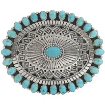 Navajo Belt Buckle, Garrison Boyd,Natural Turquoise, Hopi Style Sterling Overlay - £681.09 GBP