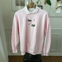 Vintage 80s 90s Turtle Polo Collar Sweatshirt Pink Oversized L - $20.16