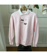Vintage 80s 90s Turtle Polo Collar Sweatshirt Pink Oversized L - $20.16