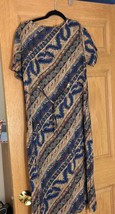 Teddi Womens M P Midi Dress Brown Blue Leaf Short Sleeve 100% Rayon Tie ... - £11.68 GBP