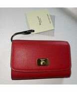 Moncrief London Larissa Wallet Cherry Red Italian Leather Gold Tone NEW - $4,719.87 MXN
