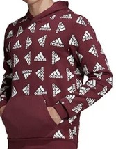 Adidas All Over Logo Fleece Hoodie Men&#39;s Size LT Sweatshirt Burgundy New H57077 - £30.13 GBP