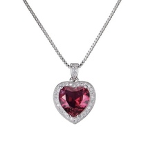 18K White Gold Plated Ruby Heart Pendant Necklace for Women - £10.97 GBP