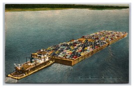 Barge Shipping Automobiles Down Mississippi River UNP Linen Postcard V3 - £5.43 GBP