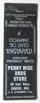 Penny Wise Drug Store  Eugene, Oregon 20 Strike Matchbook Cover Mahashka Shampoo - £1.59 GBP