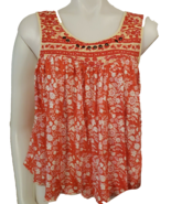 Free People Linen Blend Top Womens XS Swing Orange Floral Sleeveless Boh... - €15,53 EUR