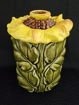 Lefton Sunflower Canister Ceramic Kitchen Canister Jar Green Leaf Base, Vtg - £12.66 GBP