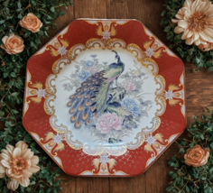 Vintage Tozan Japan Octagonal Porcelain Decorative Plate with Peacock De... - $44.35