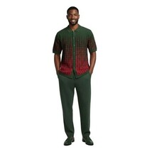 Men Silversilk 2pc walking leisure suit Italian woven knits 3115 Green Red image 5