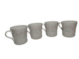 4 Corelle Corning Mugs, Coffee Cup, Pink Trio Pattern, Swirl, White Pink Floral - £7.01 GBP