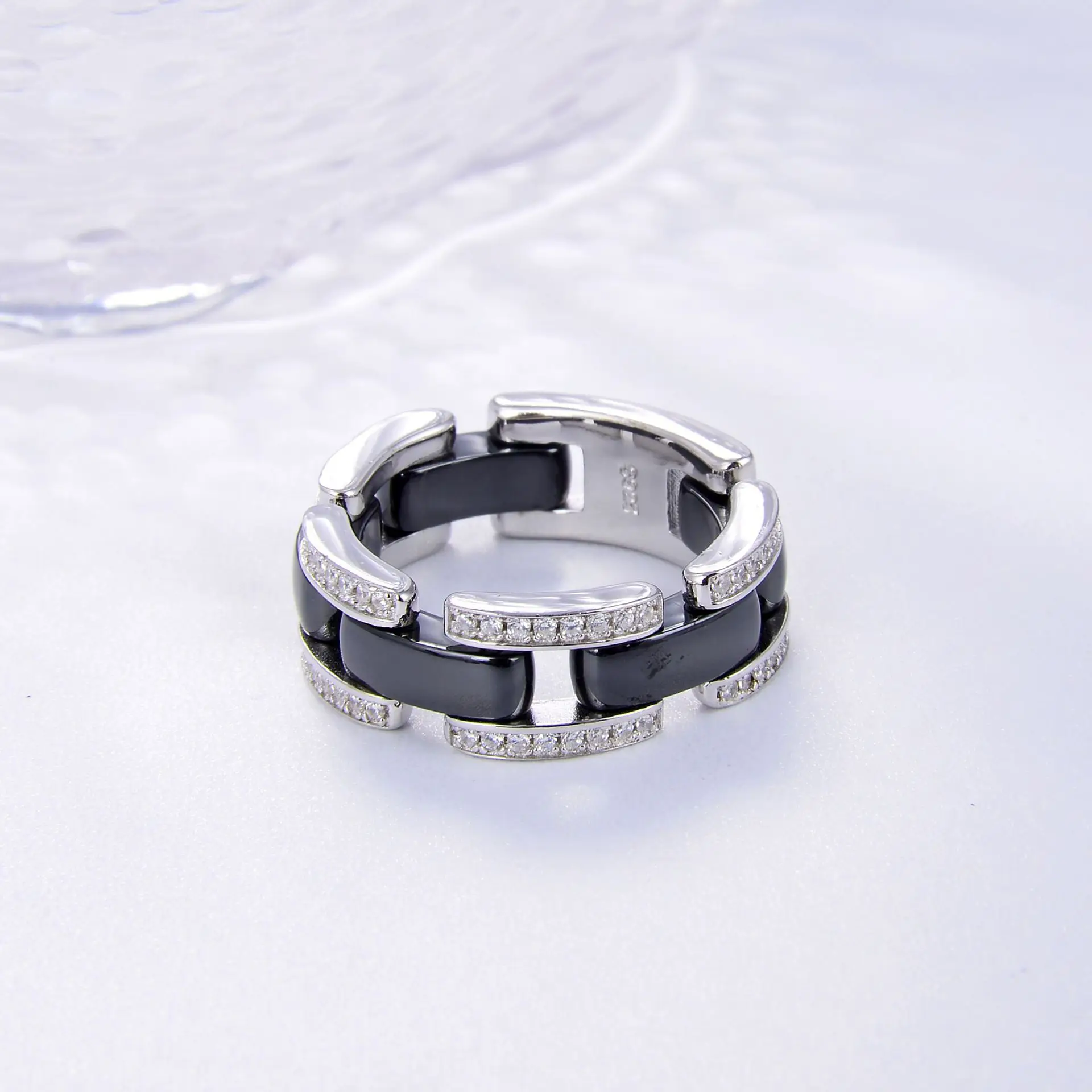 S925 silver precision ceramic chain ring fashion inlaid zircon ring for ... - $74.98