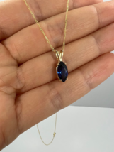 2Ct Marquise Lab-Created Blue Sapphire Solitaire Pendant 14k Yellow Gold Plated - £68.92 GBP