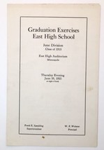 June 1915 Graduation Exercises Program East High School Minneapolis MN - £13.76 GBP