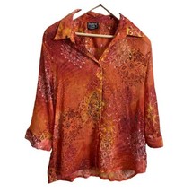 Southern Lady Women’s Sheer Orange Button Up 3/4 Sleeve Blouse Size Petite M - £8.76 GBP