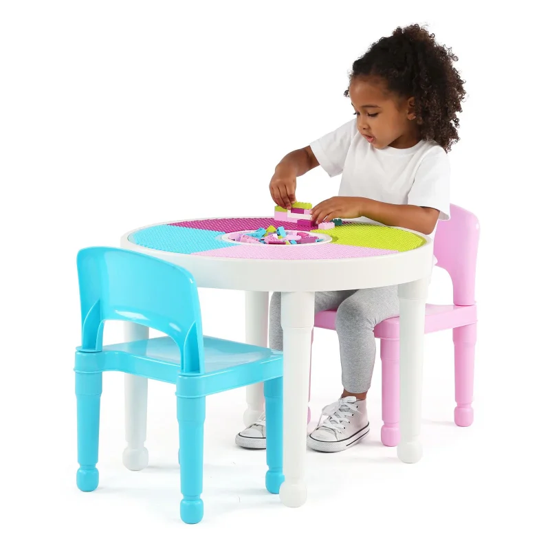 Humble Crew Kids 2-in-1 Plastic Activity Table and 2 Chairs Set, Round, White, - £148.48 GBP