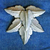 Elegant Antique Art Nouveau Style Dark Silver-tone Leaf Brooch  2 3/4&quot; - $14.20