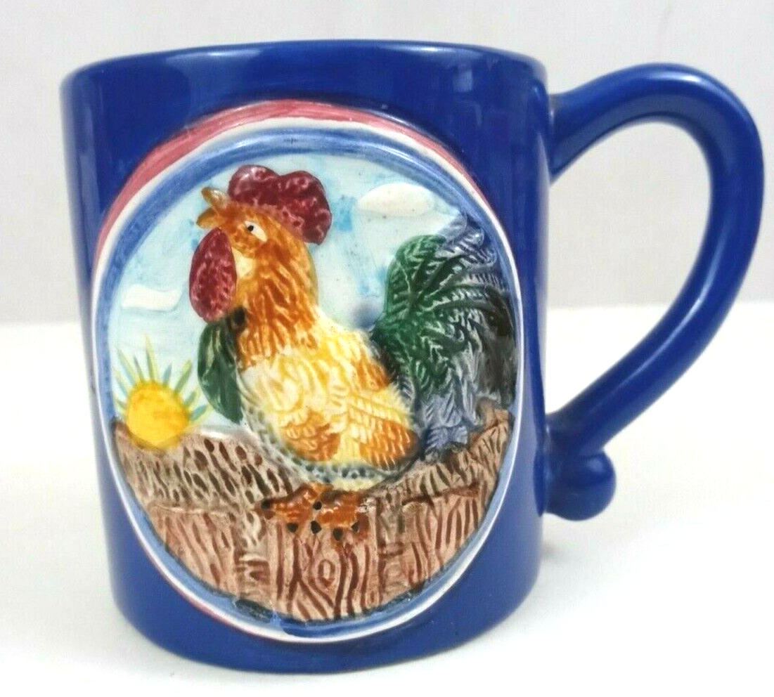 Primary image for Vintage 1996 Cracker Barrel Blue 3D Rooster Design Coffee Cup Mug 4" Tall