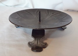 Ornate Heavy Metal Candle Holder Stand Base Dish Footed 5.5 Inch Diameter - $6.99
