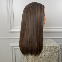 Straight European human hair dark brown with light brown streaks Jewish wig - £1,179.53 GBP