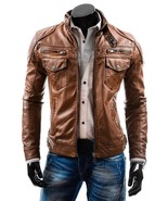 MEN&#39;S SLIM FIT BIKER MOTORCYCLE VINTAGE CAFE RACER GENUINE LEATHER JACKET - $164.11 CAD