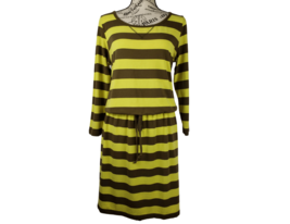 LILLA P Yellow Brown Stripe Jersey Knit Drawstring Waist Casual Dress Wo... - £40.96 GBP