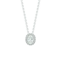 0.60CT Oval &amp; Round Moissanite 14K White Gold Plated Halo Pendant Necklace Chain - £78.42 GBP