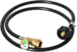 5FT Propane Tank Extension Hose with Gauge -Leak Detector Fit for Gas Grill, Hea - £25.14 GBP