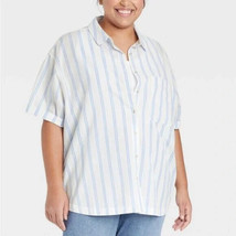 Ava &amp; Viv 3X Oversized Shirt No Gap Button-Up Top Striped Blouse Plus Size - £15.73 GBP