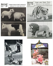 4 x Vintage Knitting Patterns – 1940s Farm Animals, Lion, Jack &amp; Jill, C... - $7.99